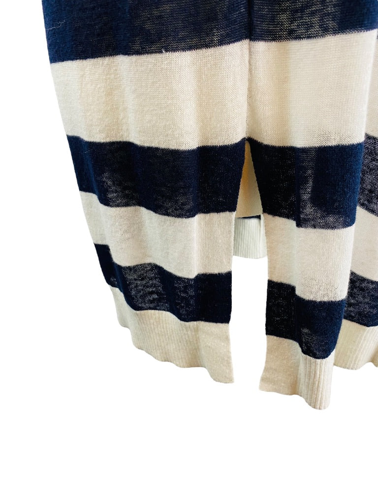 XS LOFT Womens Navy Blue White Striped Linen Blend Sweater Hooded Lightweight