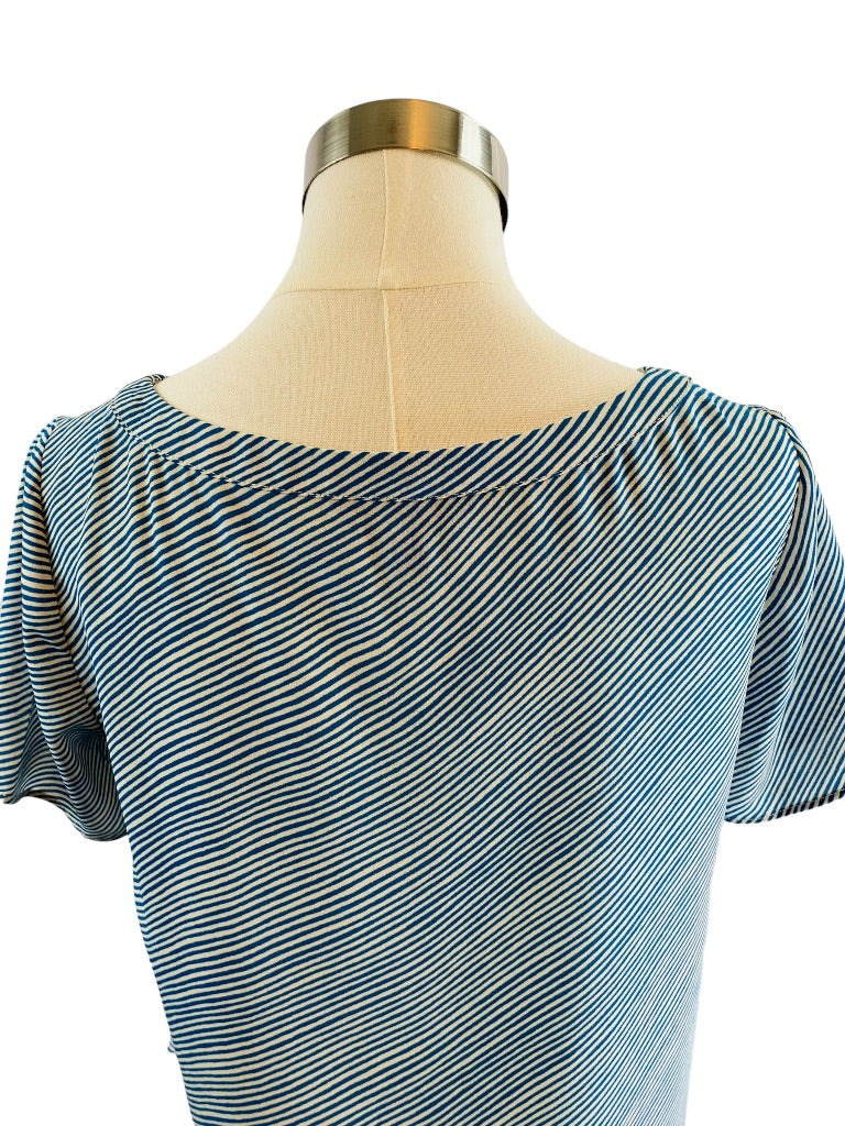 XSP Banana Republic Petite Turquoise Stripe Womens Short Sleeve Blouse