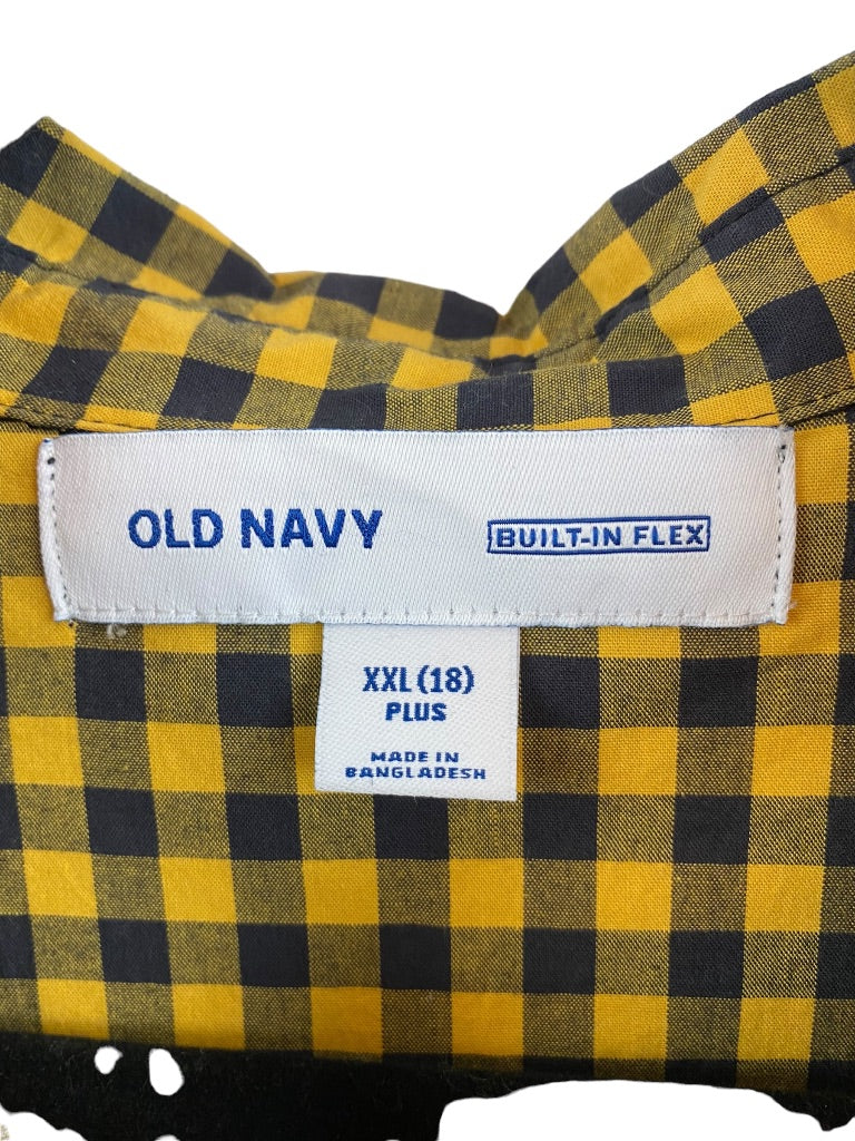 XXL (18) Old Navy Boys Yellow Navy Blue Check Button Down Dress Shirt