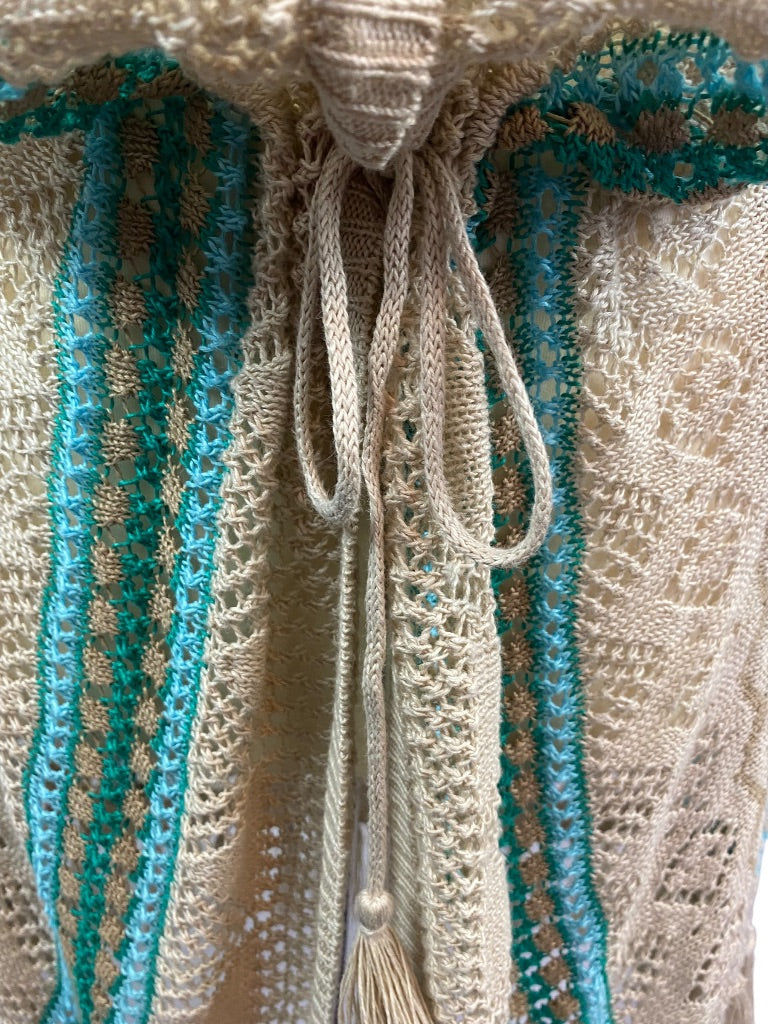 Small Chico's Women's Summer Linen Boho Fringed Loose Knit Cardigan Sweater