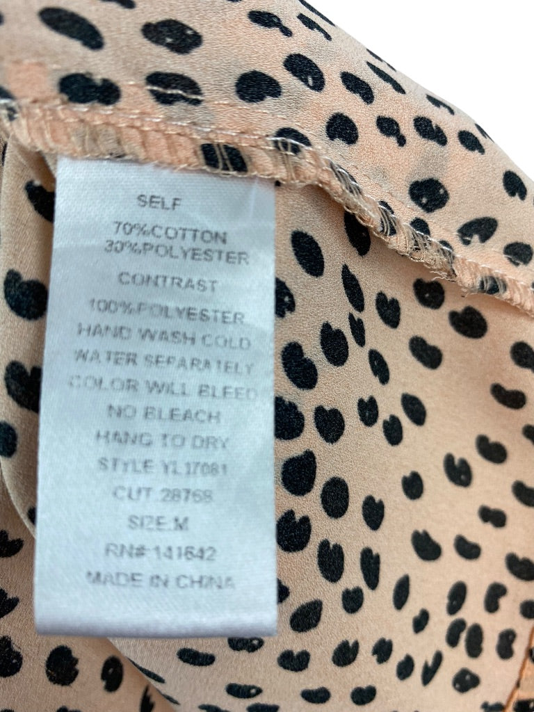 Medium Ya Los Angeles Women's Peach Print Lightweight Pullover Blouse Lace Detail