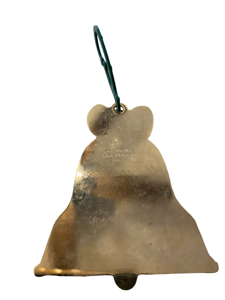 2005 Holiday Christmas Bell Ornament Duchin Made in USA 2.5"h Goldtone Flat