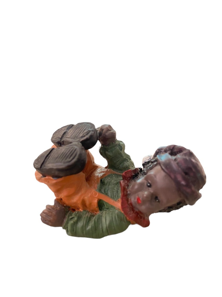 1999 Resin Clown Baby Figurine Orange Overalls 2" Brown Skin