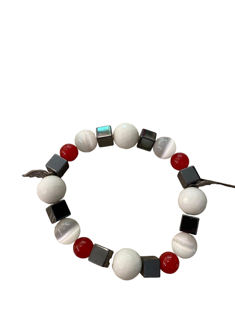 Large Wrist Red White Blue Stretch Bracelet 3" Wing Charms
