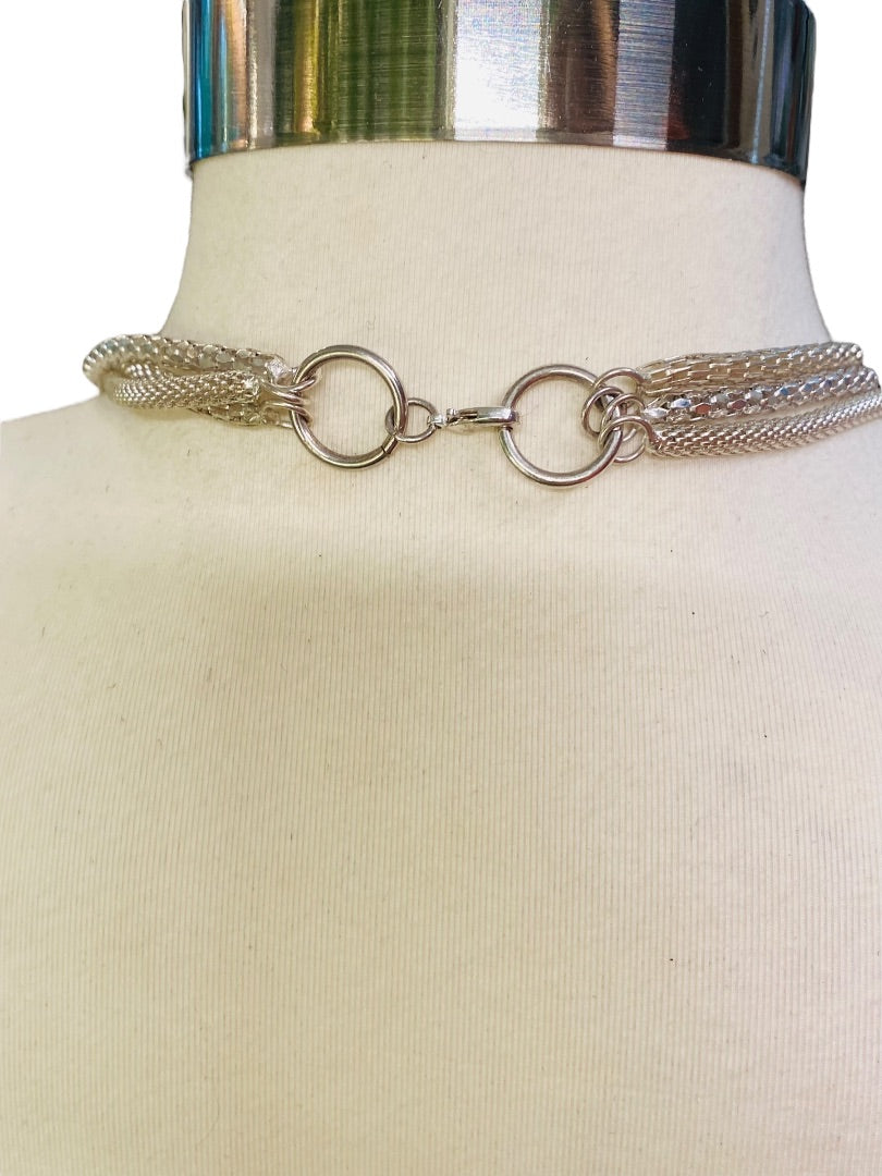 Triple Strand Draped 36" Necklace Silvertone Lightweight Sparkly