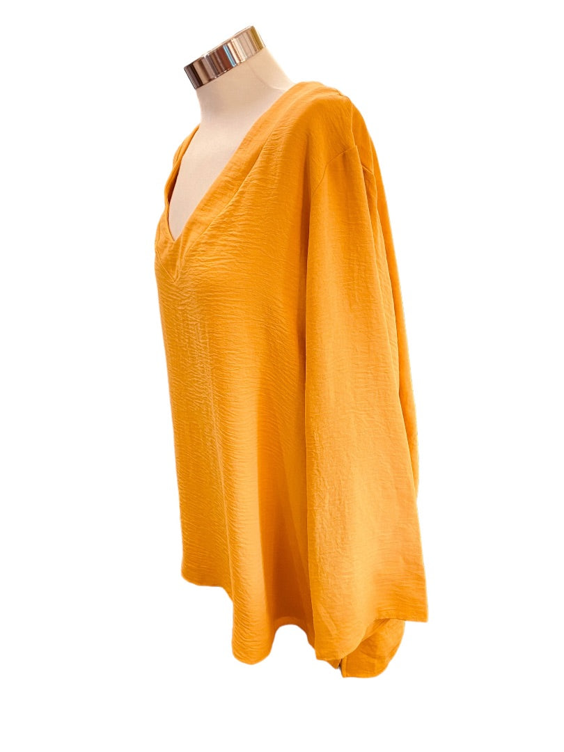 18/20 Asley Stewart Womens New Yellow Gold Crinkle V-Neck Pull Over Blouse Top