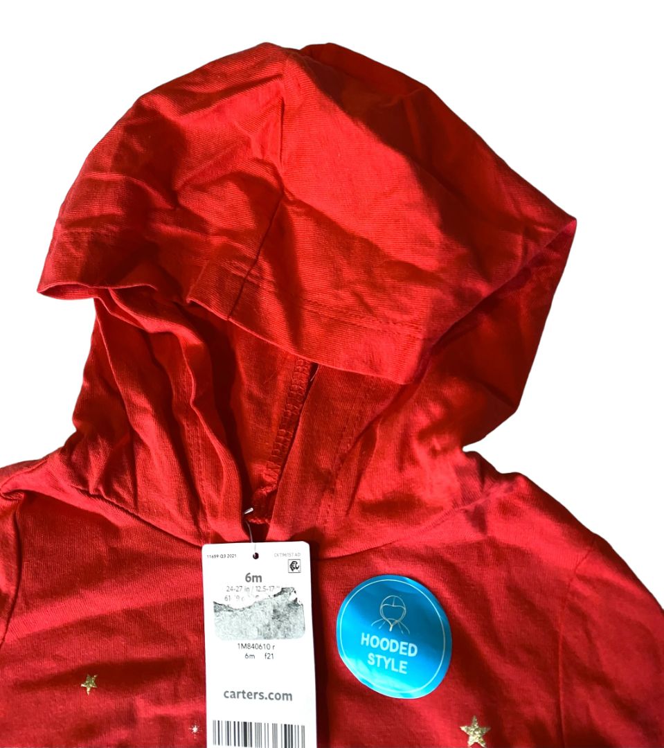 NWT 6M Carter's Hooded Shirt Bunny Sledding Candy Cane Holiday Christmas