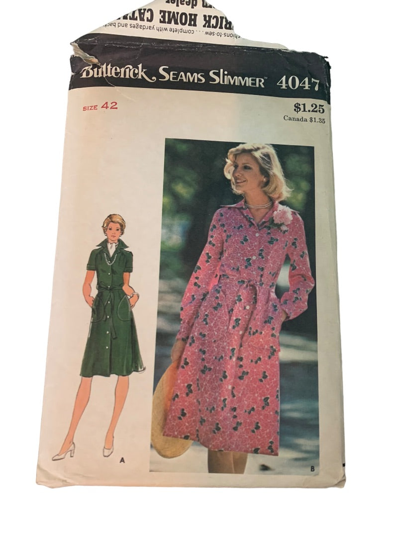 Size 42 Butterick Seams Slimmer 4047 Uncut Pattern Vintage 1970s A-Line Dress