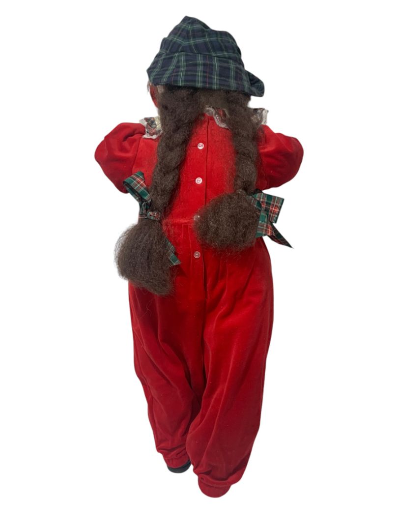 Vintage 1990s Hide n Seek Time Out Doll Girl Brown Braids Red Velour Plaid