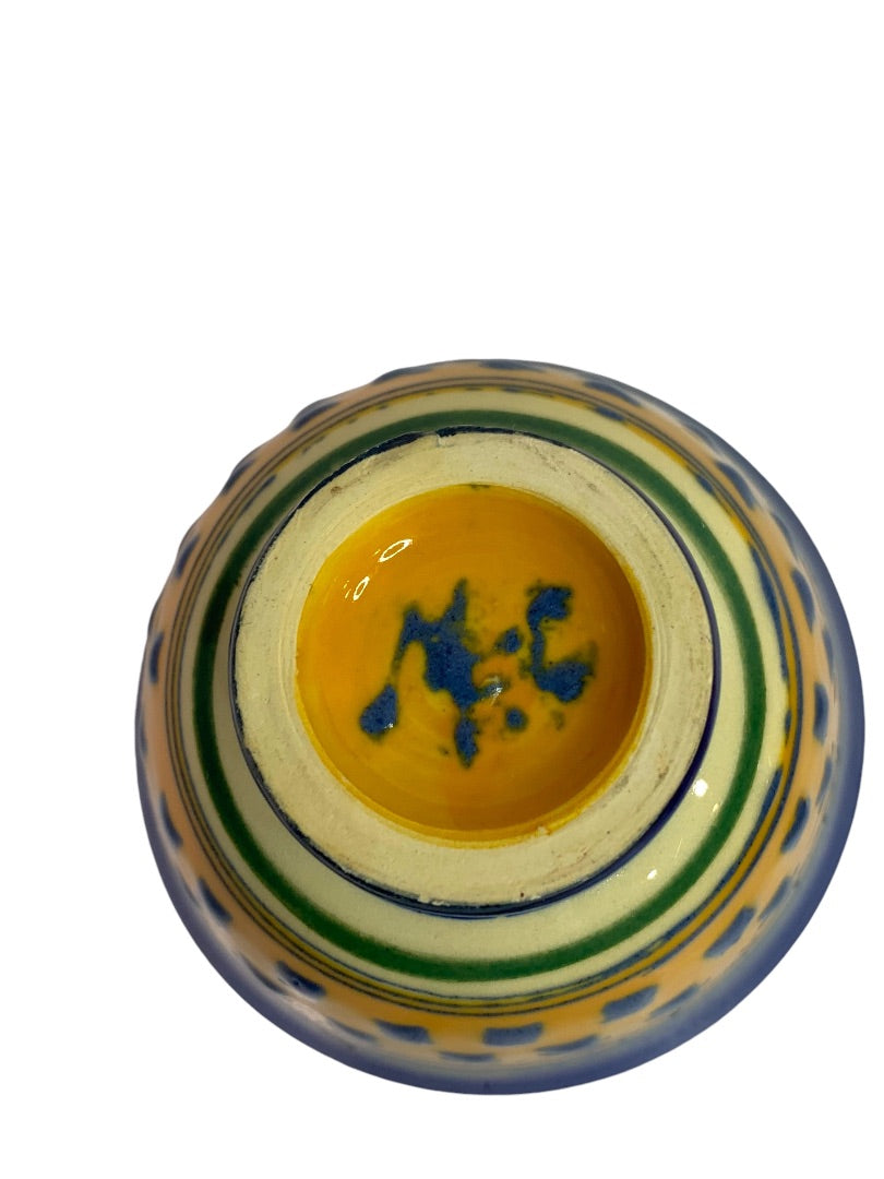 Small Signed Art Pottery MCF Yellow Blue Set of 3 Bowls