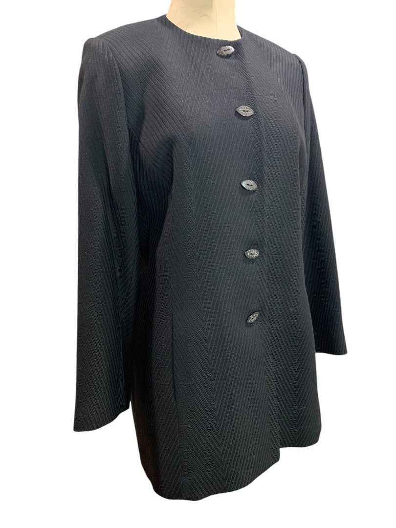 Size 14 Linda Allard Ellen Tracy Womens Black Ribbed Jacket Wool Blend