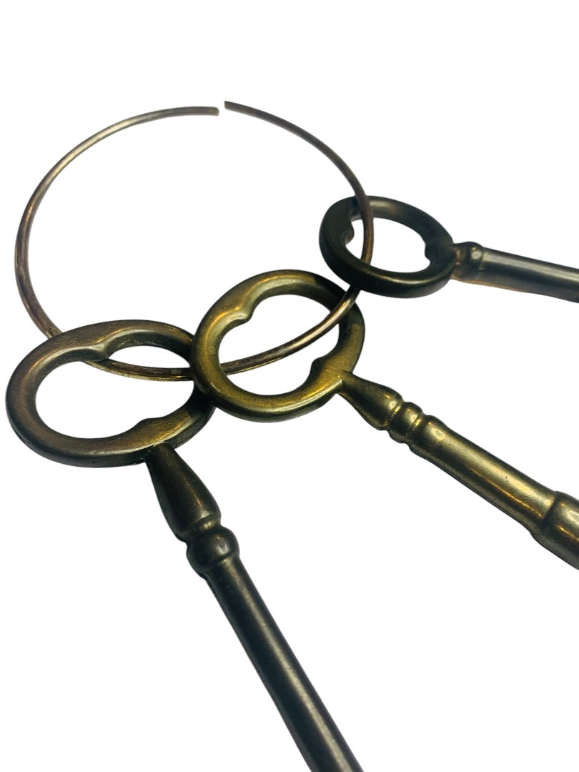 3 Solid Brass Jailers Pirate Church Skeleton Key Ring Set Victorian Decor