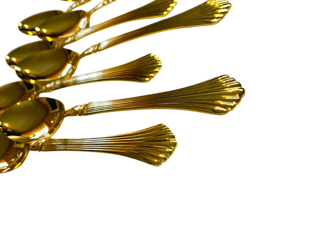 Gold Electroplate Vintage Tablespoons Set of 8 Scalloped 7.5 Inch