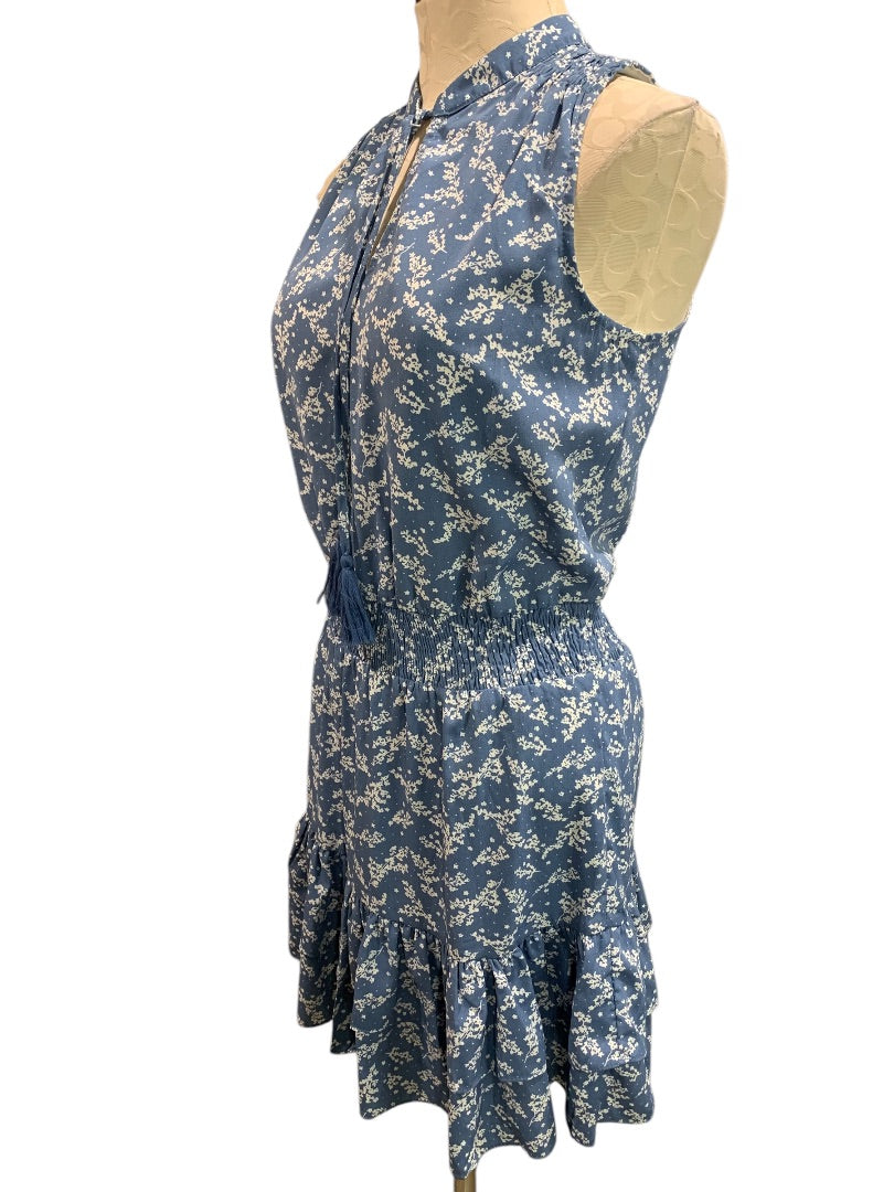 XS Saks Fifth Avenue Dress Peasant Style Blue White Floral Sleeveless