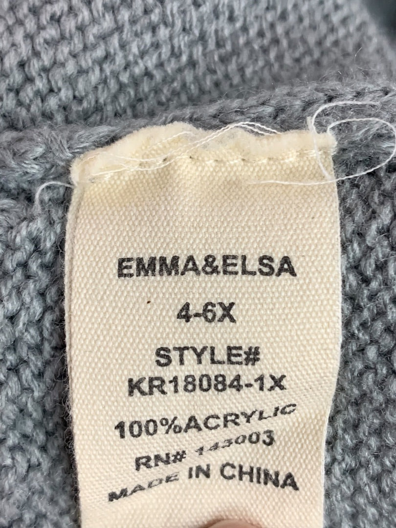 4-6X Emma & Elsa Girls Sweater Knit Hat Unicorn Pompom