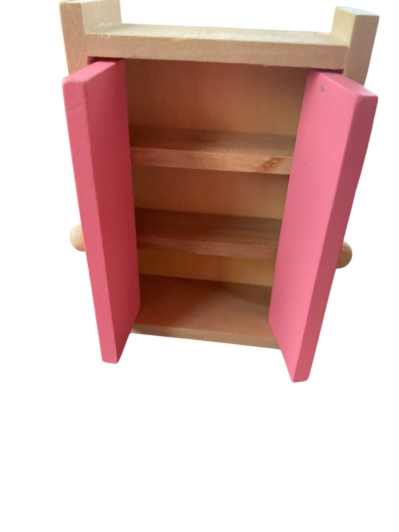 Wooden Dollhouse Miniature Armoire Cabinet Closet Pink 1:12 Scale