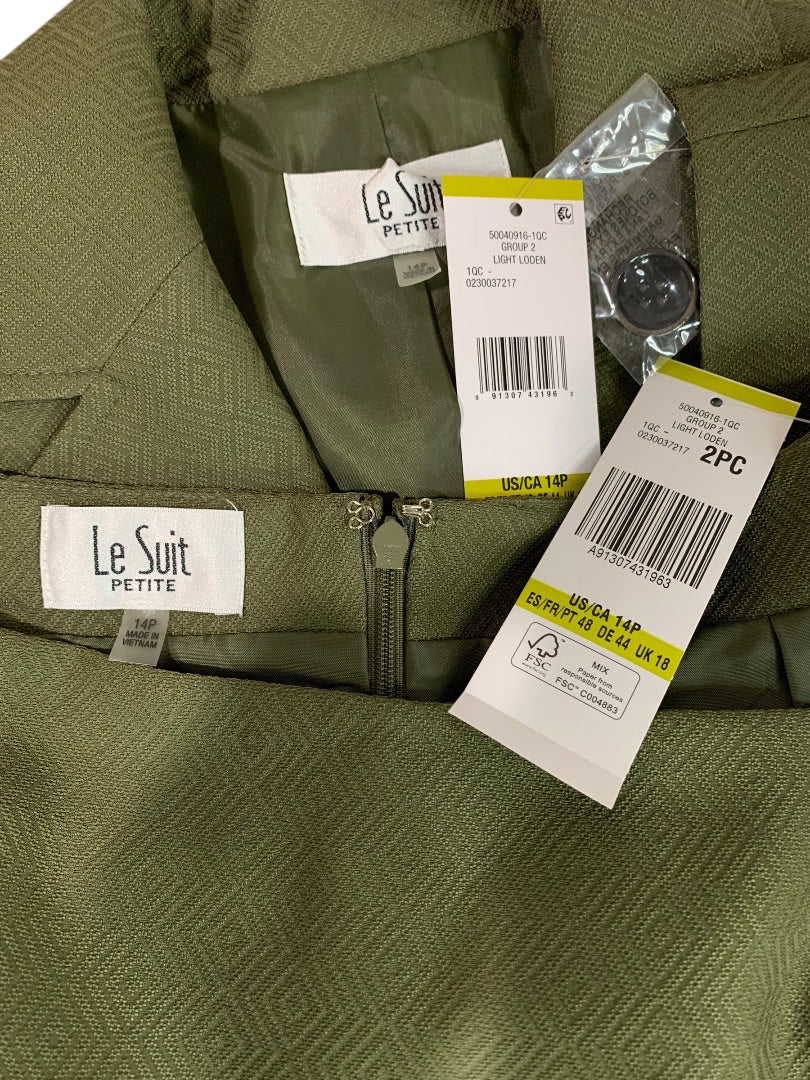Size 14P Le Suit Petite New Womens Green Skirt Suit Jacket Blazer Olive Green
