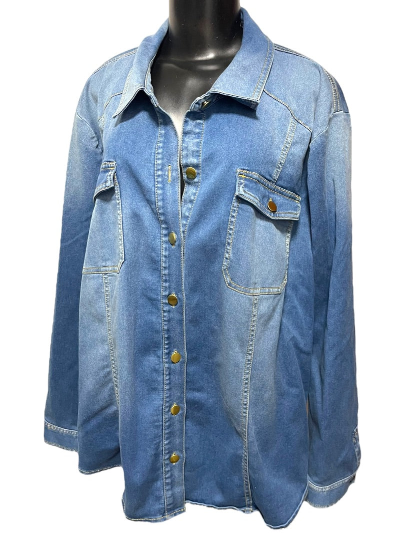 Size 24W INC Long Sleeve Button Down Denim Womens Shirt Jean Shacket