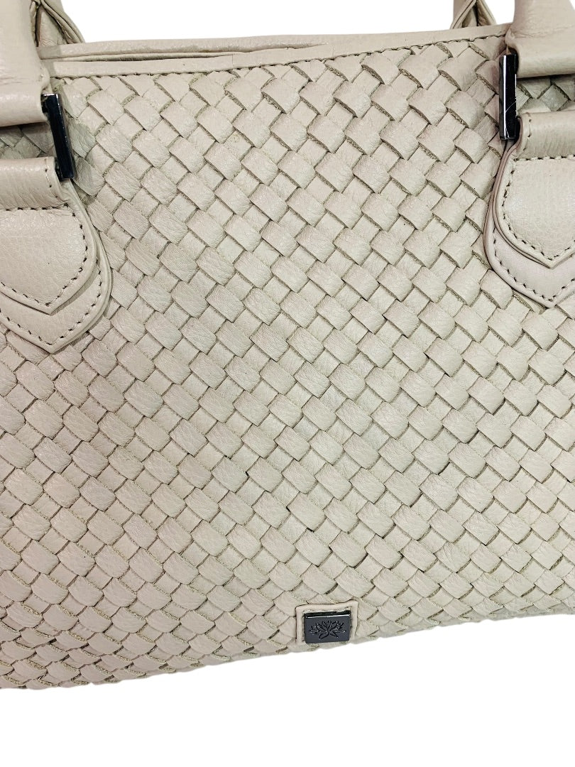 Waterlily Woven Leather Tote Bag Cream Satchel Purse Crossbody Strap Los Angeles