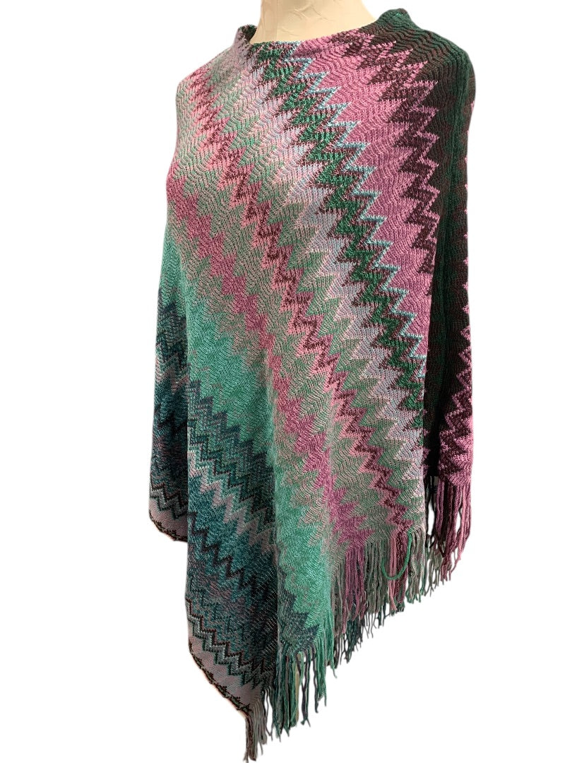 One Size Cruise Club Womens New Chevron Sweater Poncho Fringed