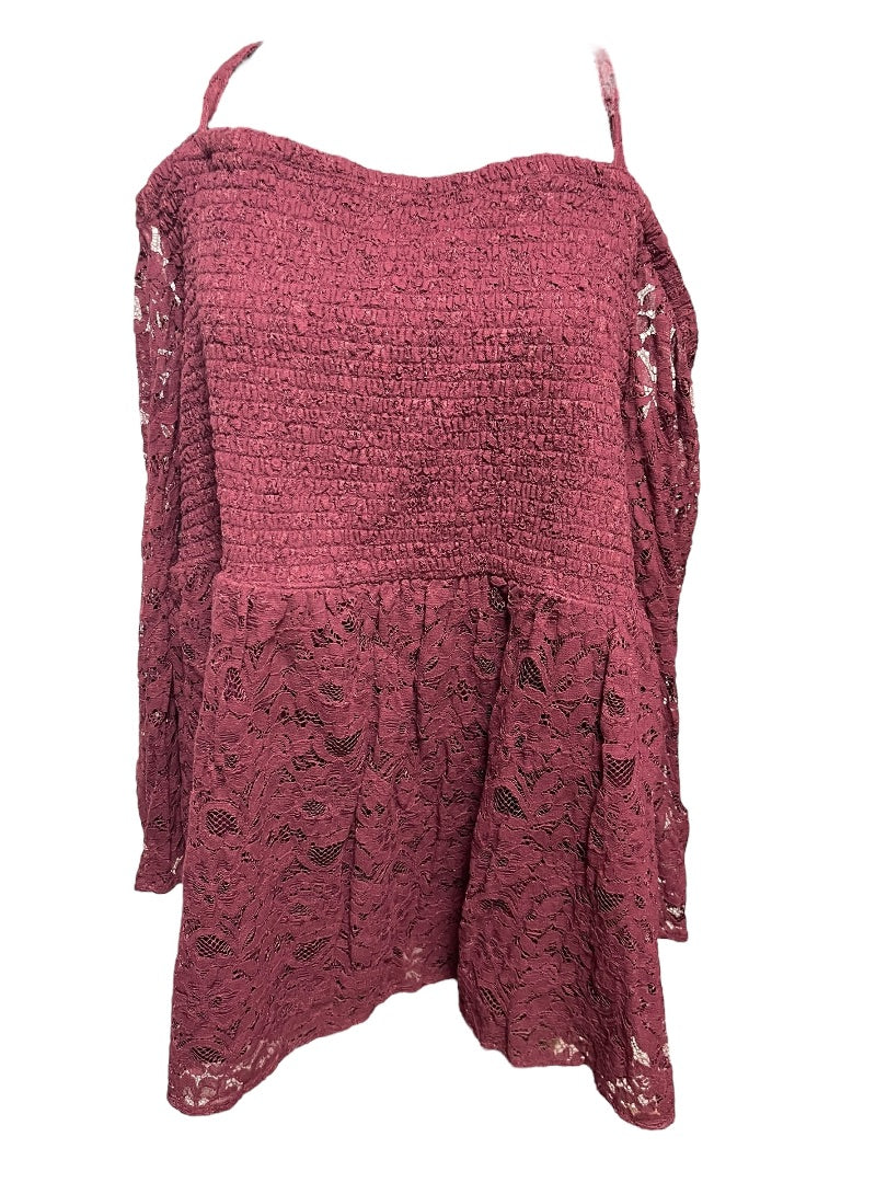 4X Torrid Womens Cold Shoulder Shirt Lace Smocked Bodice Blouse