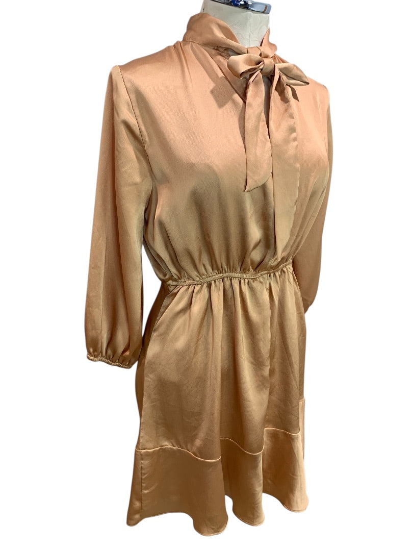 Small Vici Womens Satin Long Sleeve Dress Banded Waist Goldy Orange Color