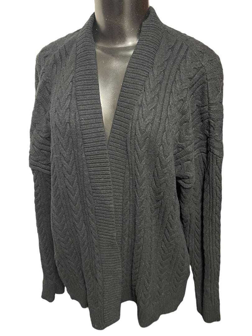 XL Cyrus Cable Knit Open Cardigan Sweater Black Womens