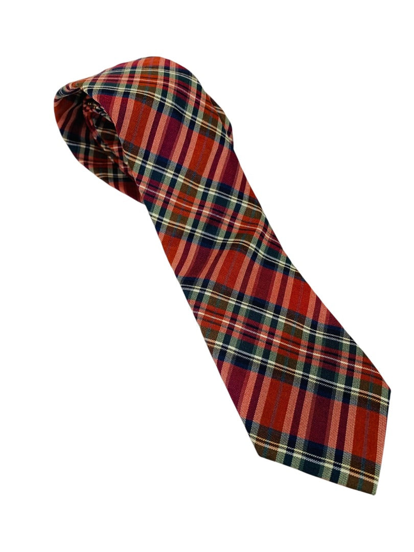 Public Opinion Mens Tie Necktie Red Plaid Wool Silk Blend 2.5" Width 58" Length