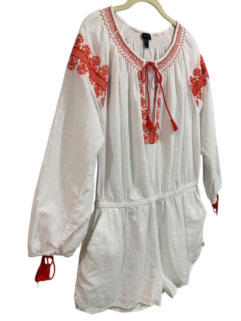 Medium J.Crew Womens Embroidered Beach Romper Cotton Sheer G6587