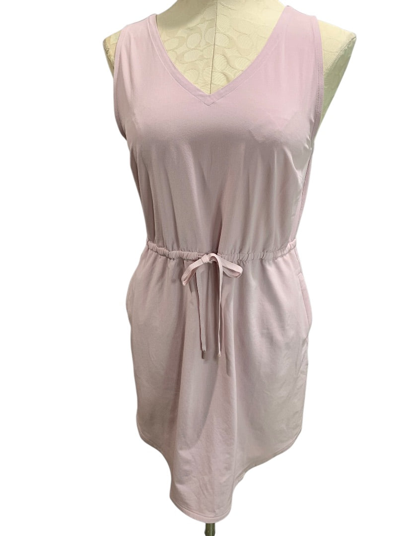 Small Petite Eddie Bauer Womens Pink Dress Elastic Drawstring Waist Pockets
