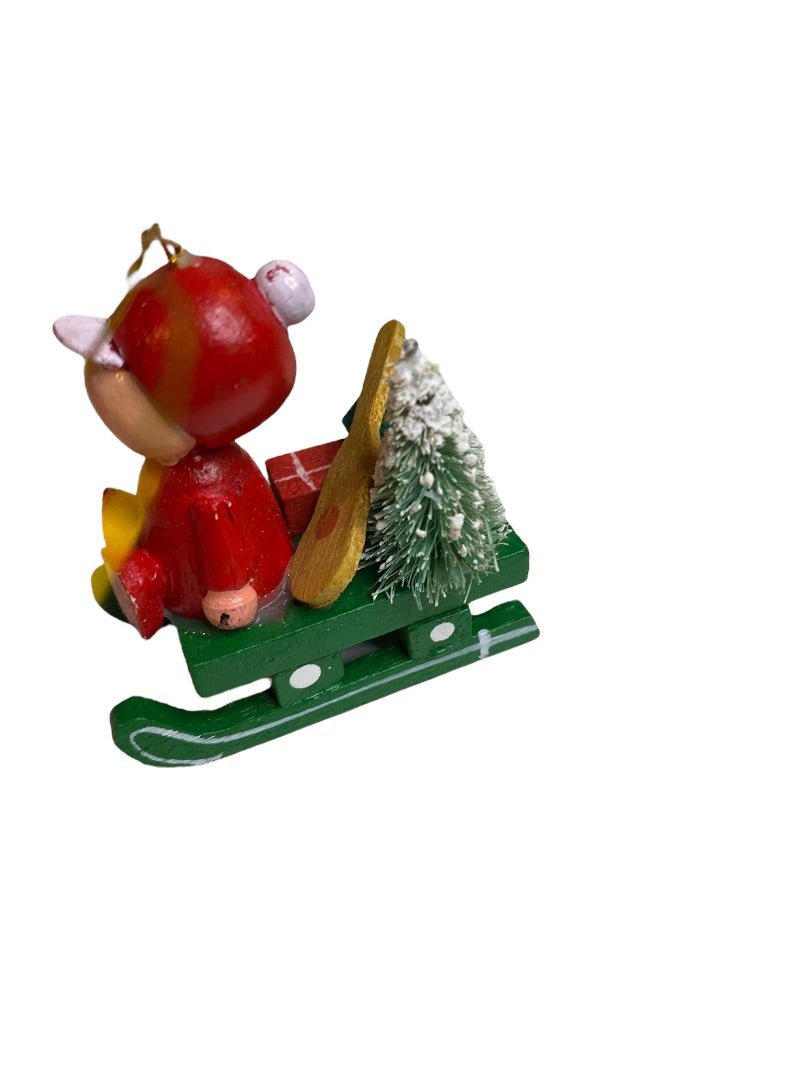 Vintage Wooden Christmas Holiday Ornaments Sled Candy Cane 2" and 3.75"