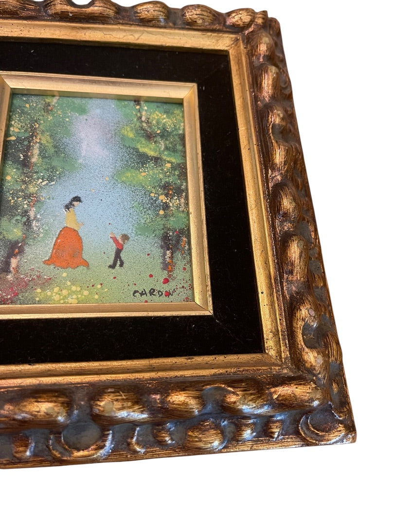 Vintage Louis Cardin Original Enamel on Copper Painting Mother Child 8.5" x 9.5"