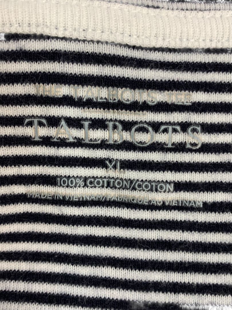 XL Talbots Tee Womens Navy Blue White Striped V-Neck Tshirt