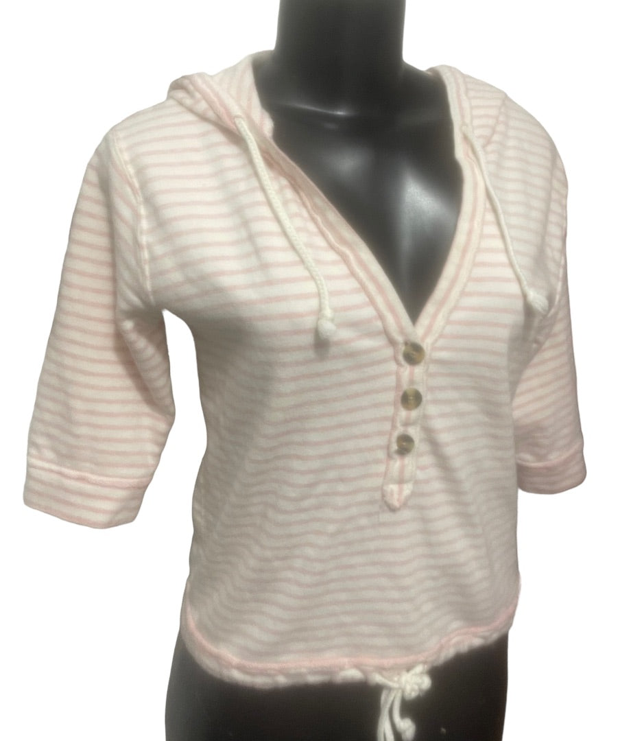 XS Aerie Women's Pull Over Short Sleeve Hoodie V-Neck Crop
