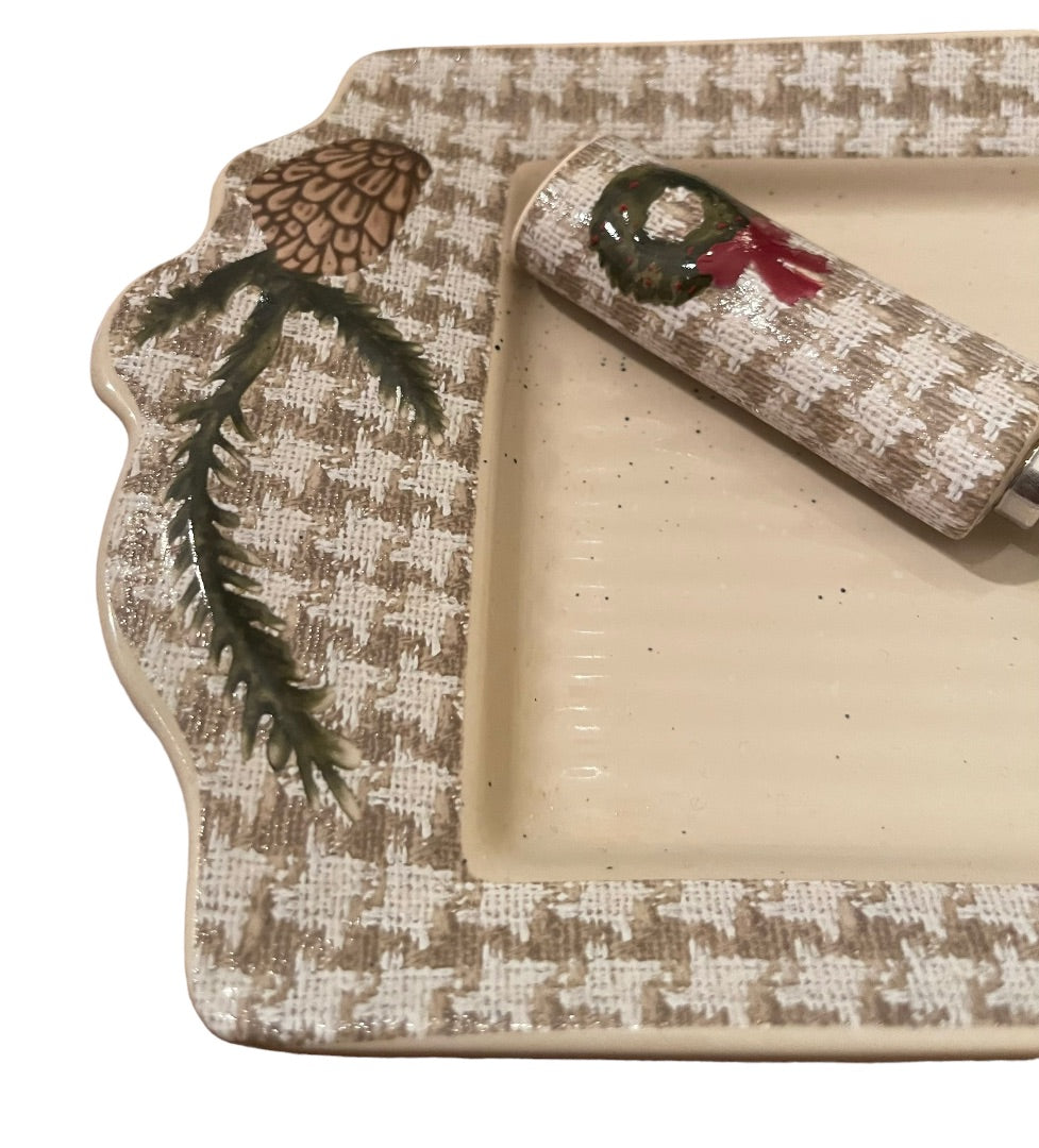 St. Nicholas Square Snow Valley Tray & 5 1/4" Spreading Knife 16"L x 5 1/2"W x 1 1/4"T