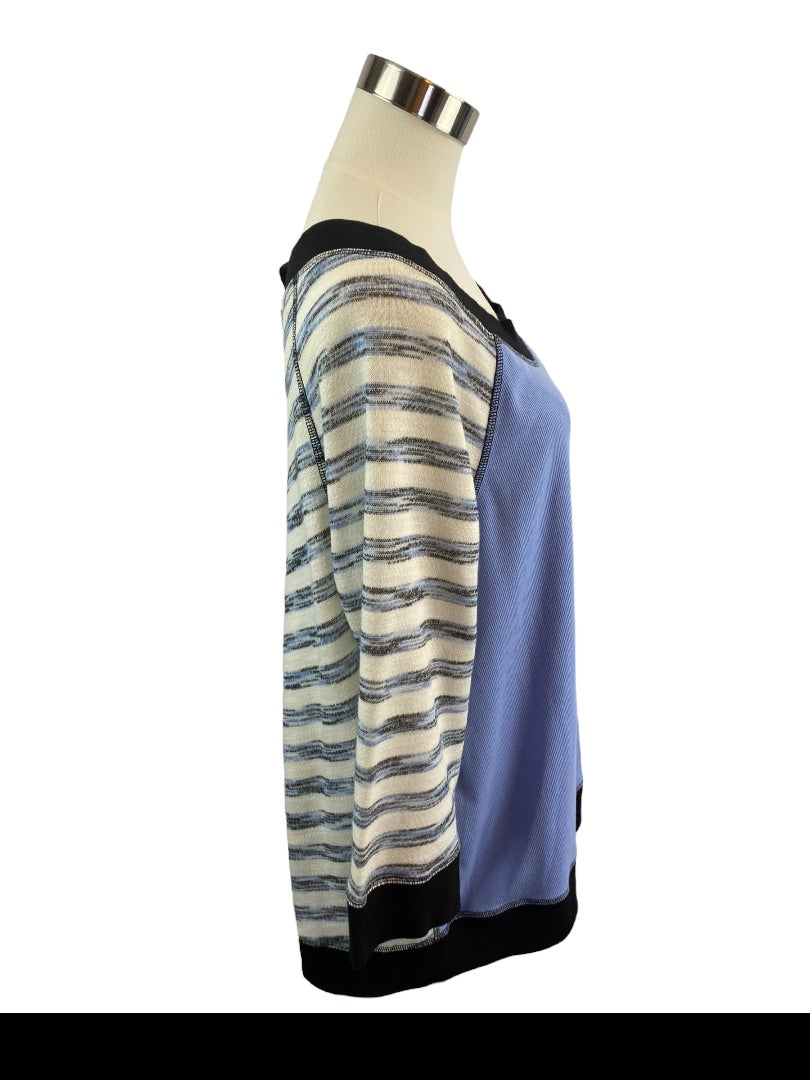 16/18 Chico's Zenergy Lightweight Sweatshirt Stripe Solid Periwinkle Blue