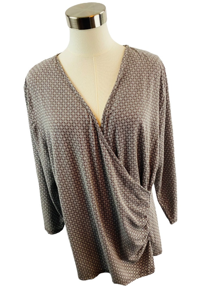 2X Talbots Faux Wrap Print Top Shirt Pullover Soft Knit