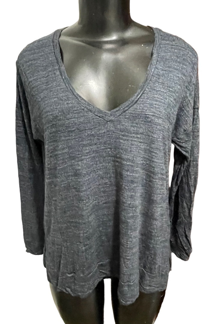 XS Madewell Women's V-Neck Dark Blue Marled Knit Top Side Slits B6005