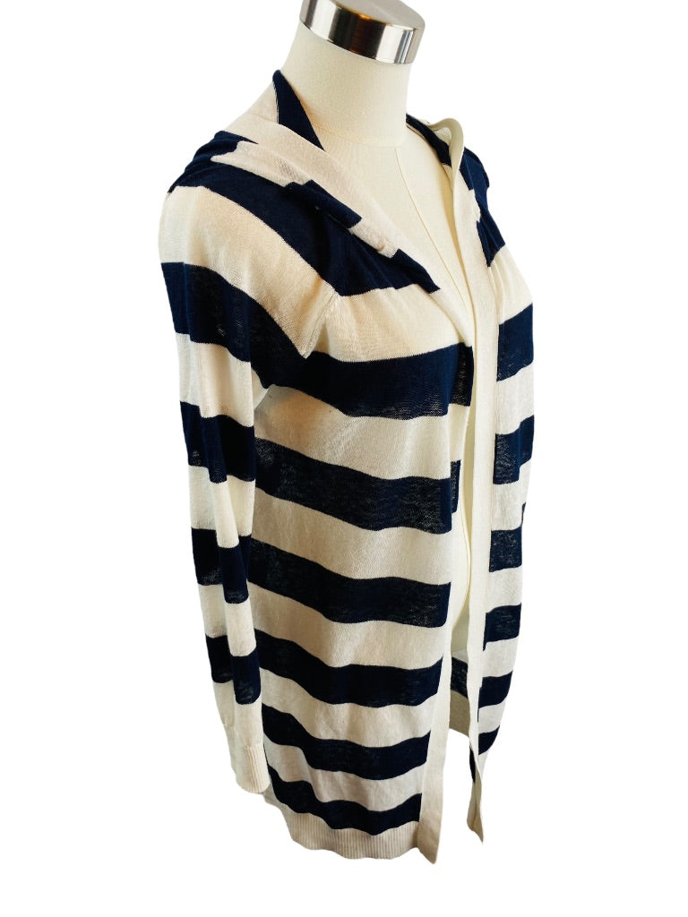 XS LOFT Womens Navy Blue White Striped Linen Blend Sweater Hooded Lightweight