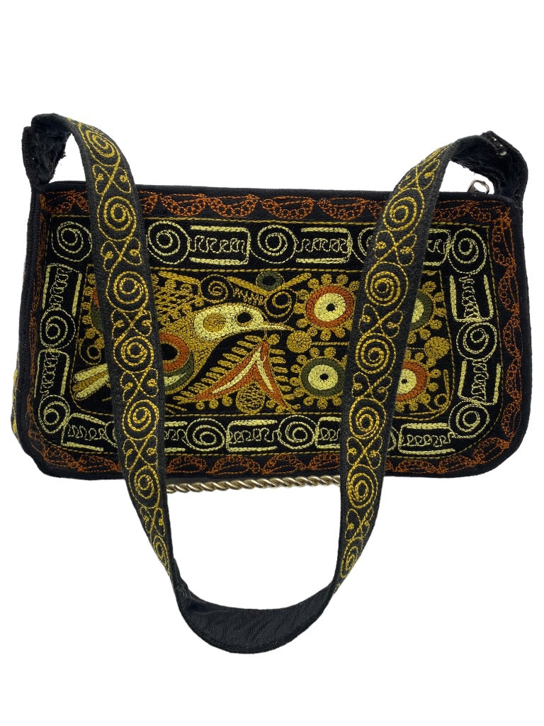 Hippie Boho Embroidered Shoulderbag Fabric Zip Top Bird Design