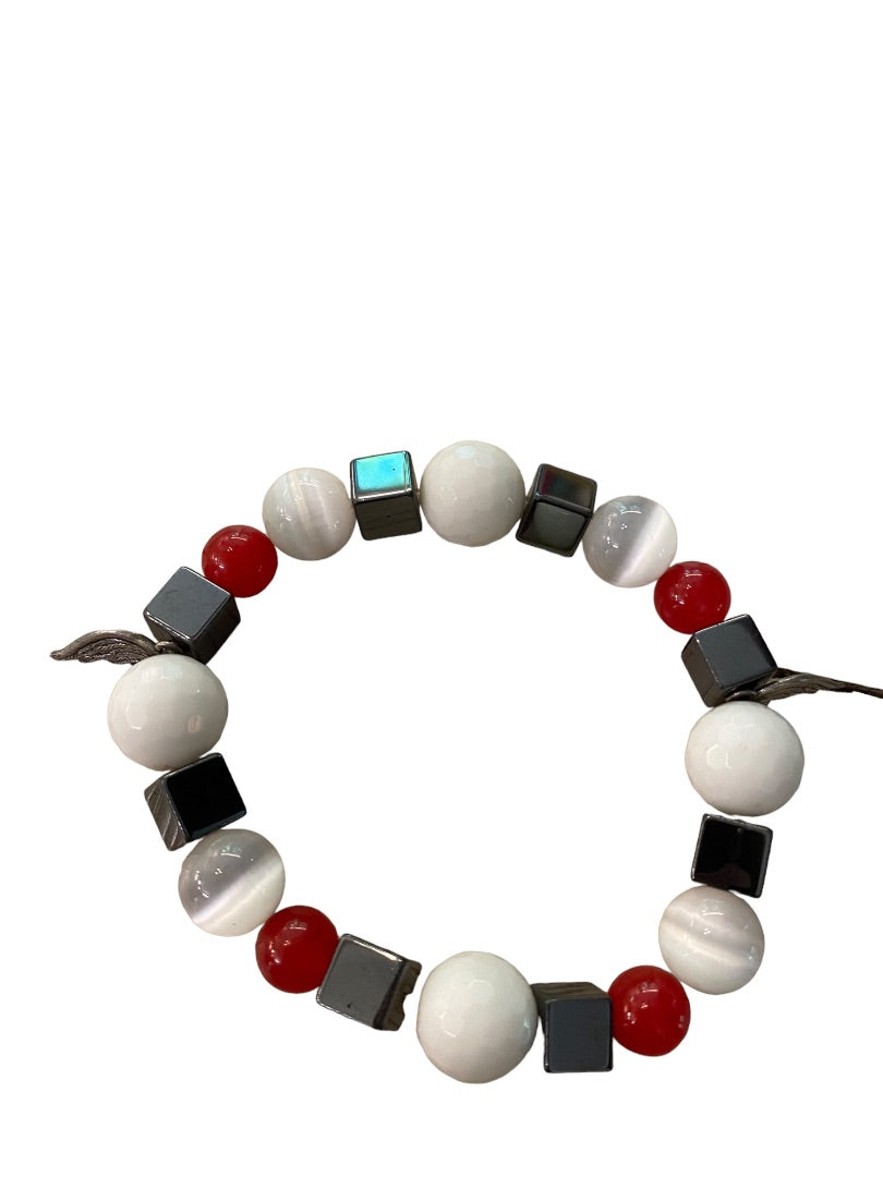 Large Wrist Red White Blue Stretch Bracelet 3" Wing Charms