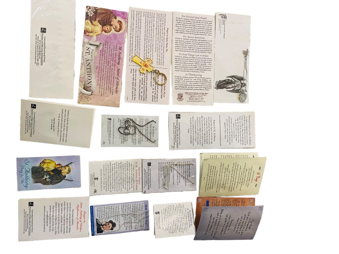 Lot of 16 Assorted Catholic Christian Prayers Cards Jewelry Saints Key Chain Cross Vintage