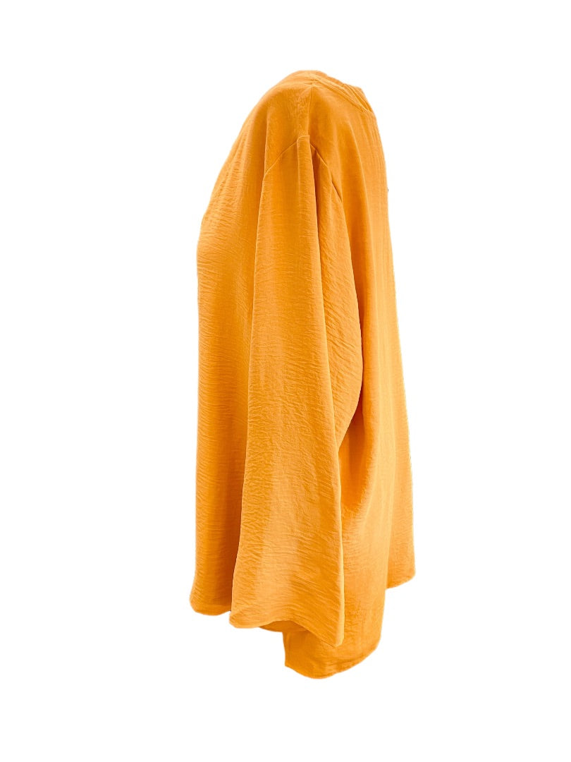 18/20 Asley Stewart Womens New Yellow Gold Crinkle V-Neck Pull Over Blouse Top