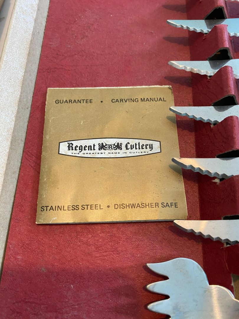 Regent Sheffield Stainless Steel England Complete Steak Knives & Serving Set Vintage