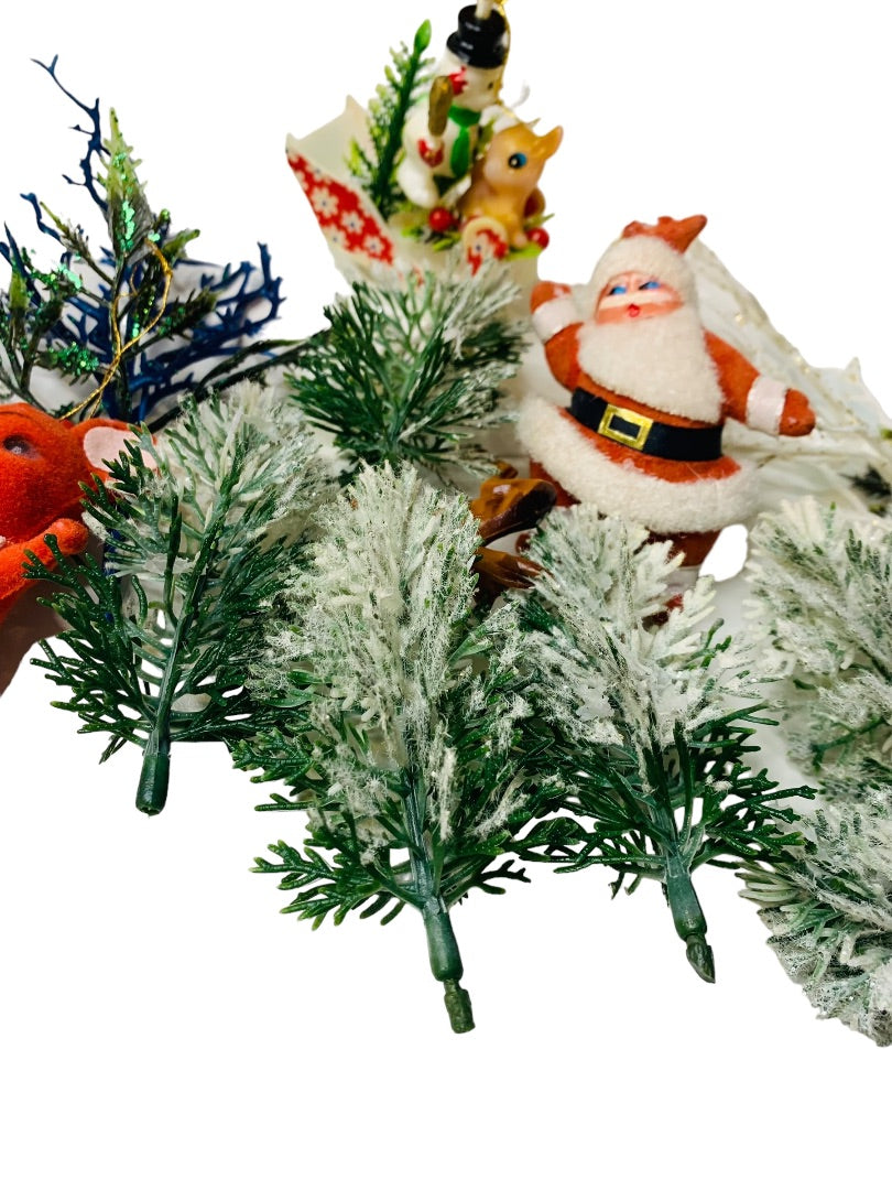 Midcentury Holiday Christmas Decor Santa Mouse Trees Plastic Deer Kitshy Craft