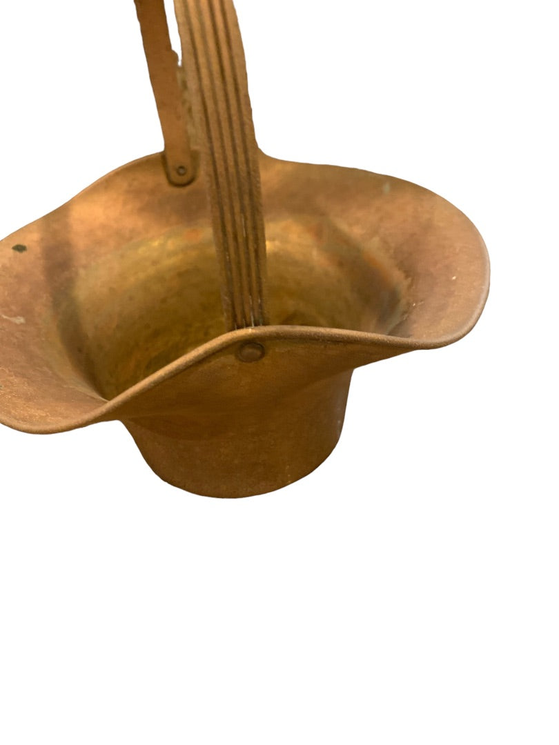 Vintage Brass Hammered Basket Planter Handle 8"h x 3.3" Base Diameter x 6" Diameter