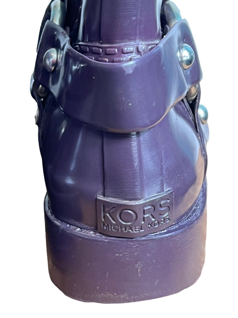 8 MICHAEL KORS Plum Purple Cowboy Rain Boots Damaged - Pull tabs split