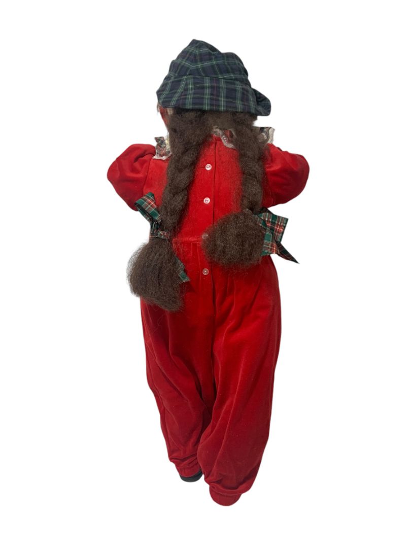 Vintage 1990s Hide n Seek Time Out Doll Girl Brown Braids Red Velour Plaid