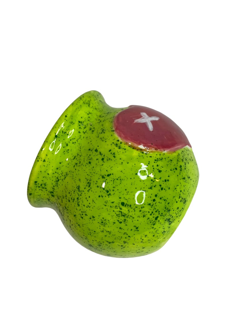 Green Lidded Jar 3.5 Inches High Heel Heart XO Glazed Ceramic