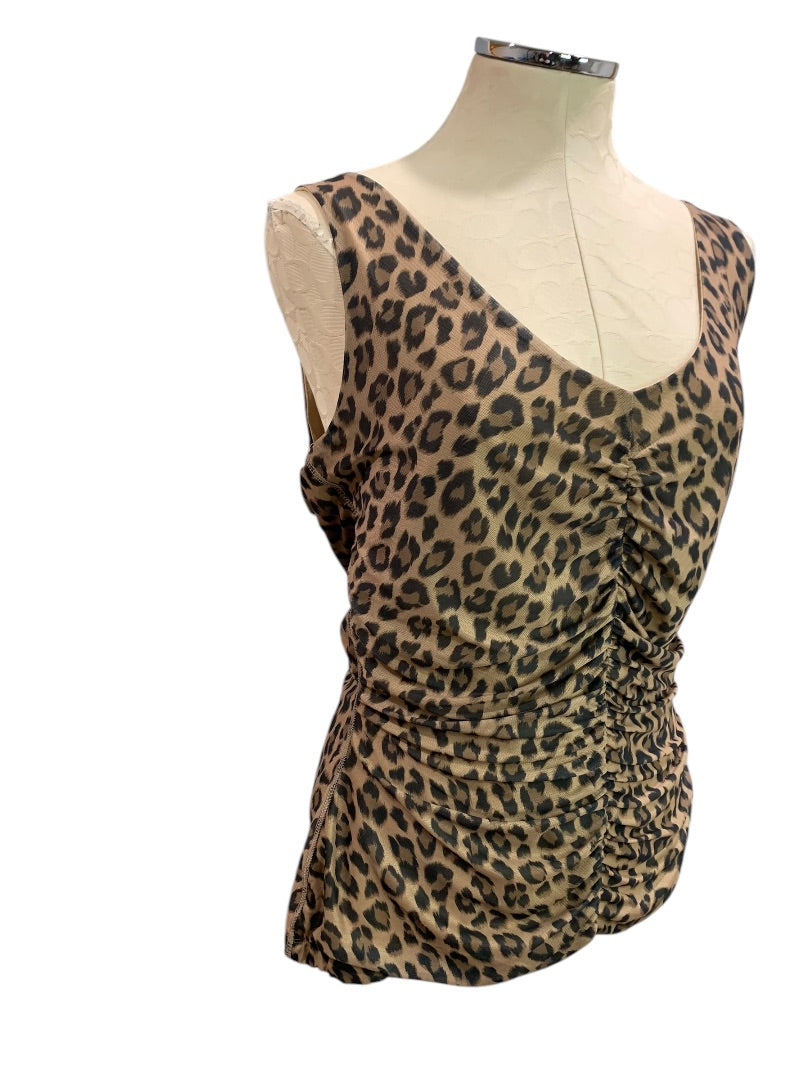 XL Teez-Her Womens Animal Print Ruched V-Neck Tank Top Shirt